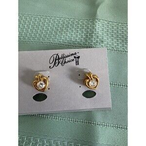 Mellissa Choice Heart Shaped GoldTone Rhinestone Earrings Studs New 1/2” NOS
